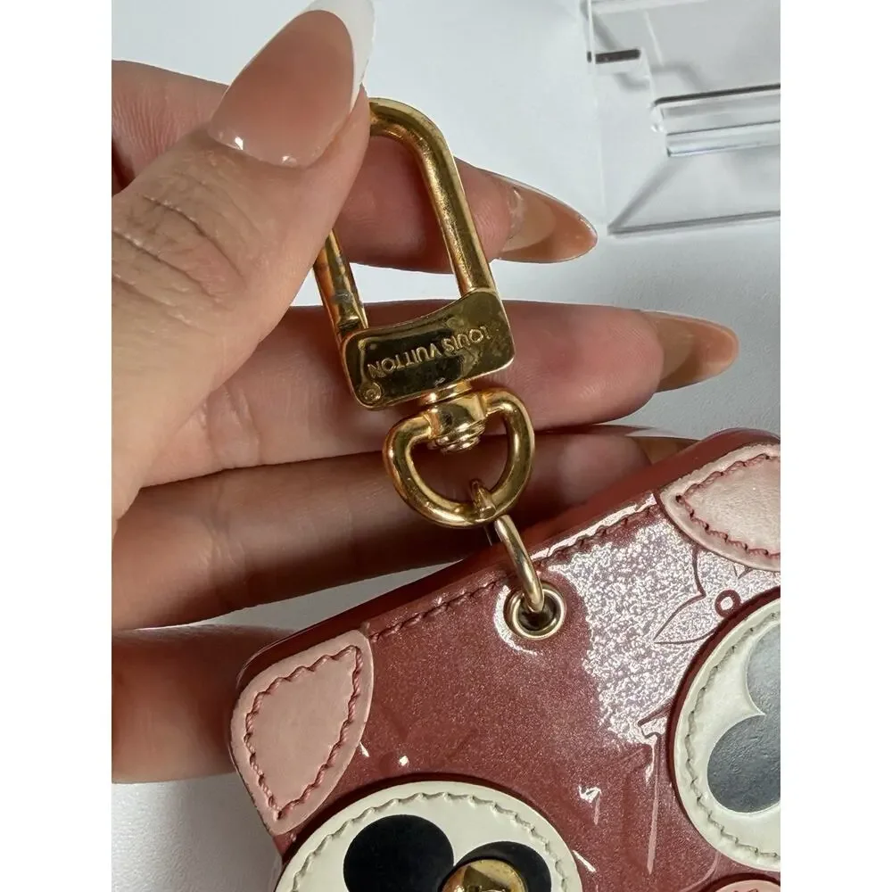 Louis Vuitton Vernis Dog Face Charm Rare Collectible key chain pink 0023